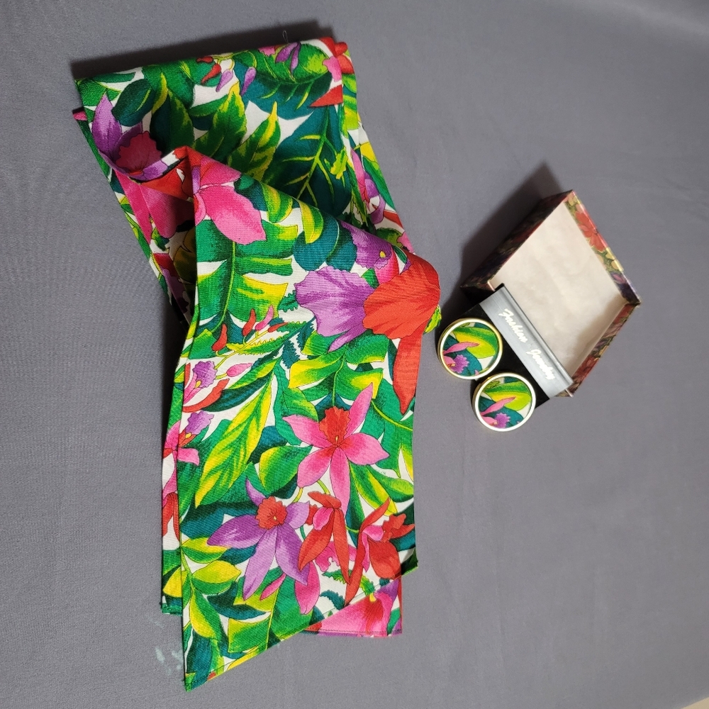 Vibrant Green and Pink Floral Scarf